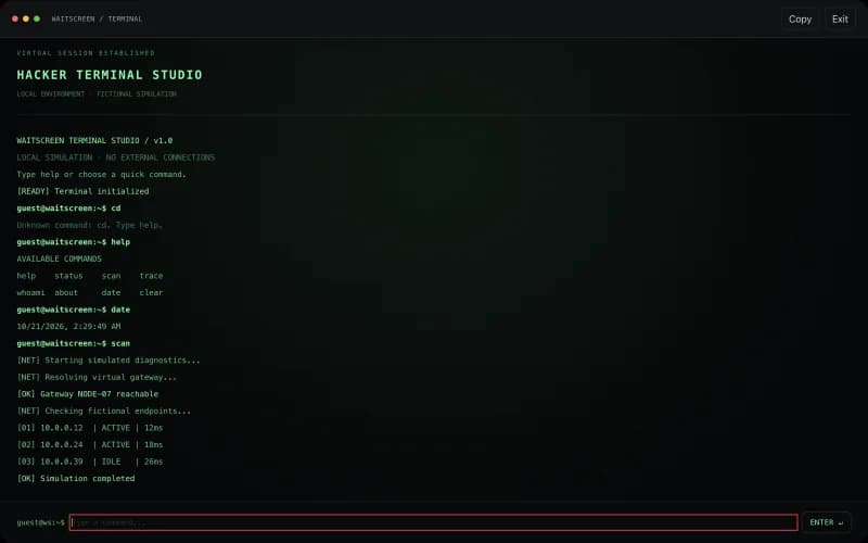 Hacker Terminal Studio simulator preview